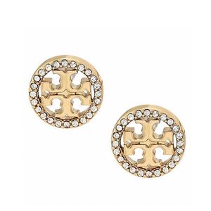 TORY BURCH • Crystal Circle Logo Earrings